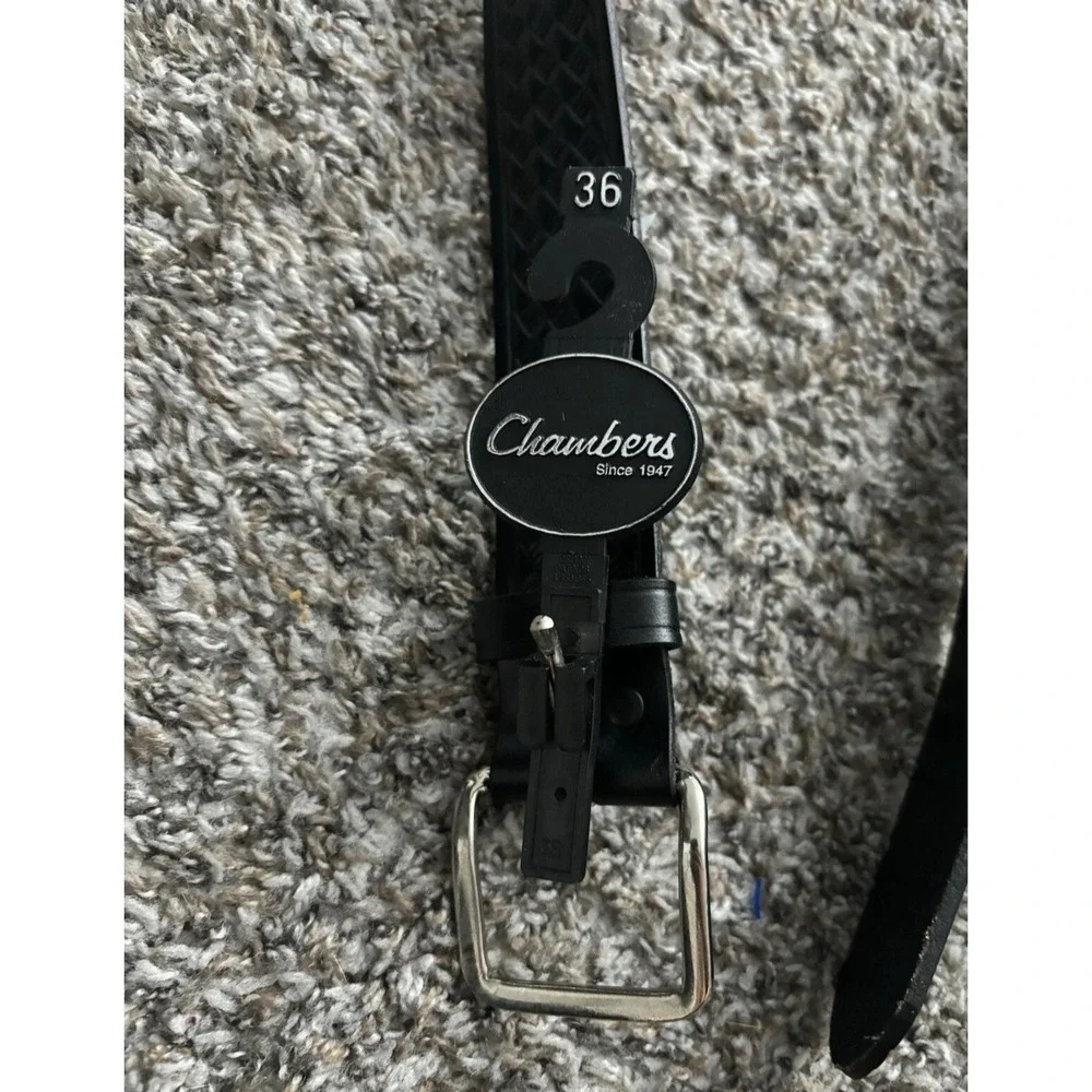 Chambers Black Leather Belt Woven Textured Men's Size 36 NWT Mexico Made